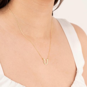 14K Gold Plated Horseshoe Necklace | Sterling Silver Chain | Good Luck Charm Jewelry | Dainty Horse Lover Gift | Minimal Western Necklace