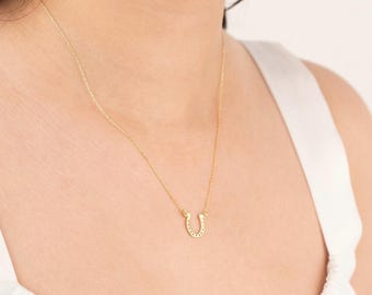 Zierliche 18K Vergoldete Hufeisen Halskette | Sterling Silber Kette, Glücksbringer