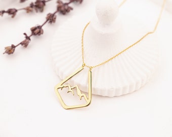 14K Gold Mountain Ring Holder Necklace: Geometric Ring Keeper Pendant