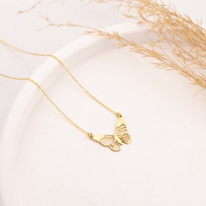 14K Gold Schmetterling Anhänger Halskette: Sterling Silber Zarte Choker
