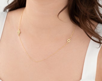 14K Gold Plated Hamsa Star of David Necklace | Sterling Silver Handmade Jewish Charm