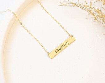 14K Gold Bar Necklace: Personalized Engraved Name, Handmade
