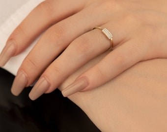 Diamond Pave Bar Ring: 925 Sterling Silver, 14K Gold