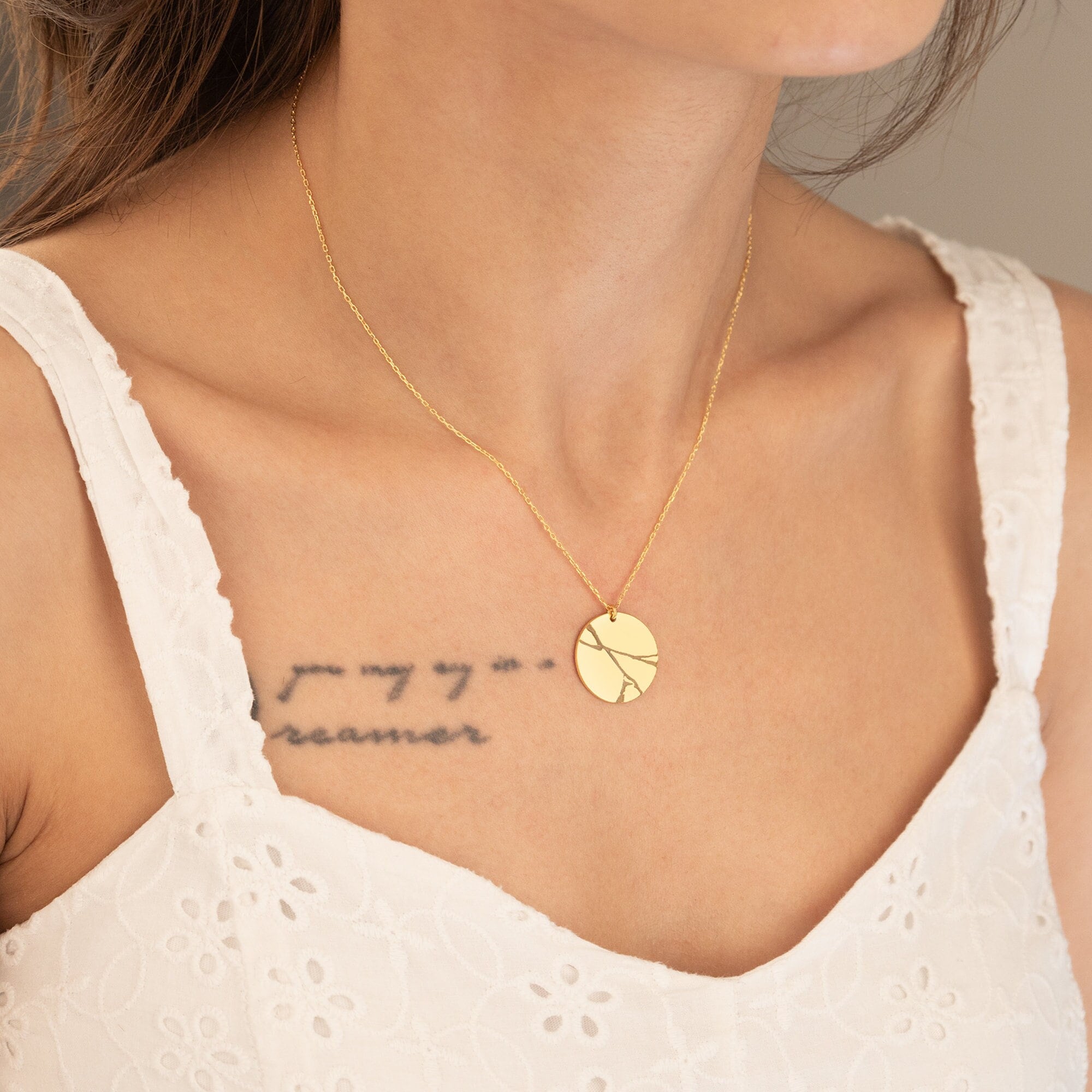 Kintsugi Necklace | Custom Date Necklace | Divorce Gifts For Her | Gold Kintsugi Disc Necklace | Personlized Date Necklace | Kintsukuroi