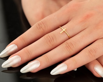 14K Gold Cross Ring | Sterling Silver Dainty Pinky Ring