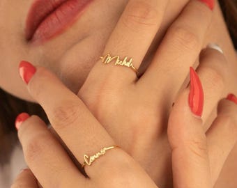 Personalized Handwritten Name Ring: 925 Sterling Silver or Gold - Custom Dainty Jewelry