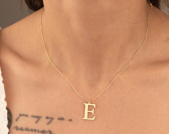 Personalized Initial Necklace: 14K Gold Plated Sterling Silver Letter Pendant