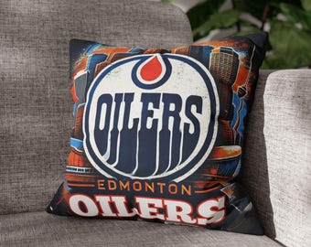 NHL Oilers Hockey Pillowcase, Edmonton Oilers, Fan Gift, Sports Fan Room Decor, NHL Bedroom Decor, Polyester Square Pillow Cover, NHL Decor