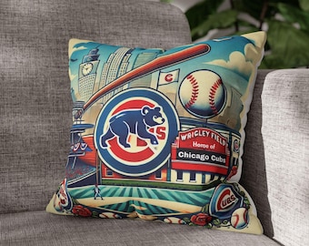 Chicago Cubs Baseball Pillowcase, MLB Sports Decor, Baseball Pillow, Baseball Fan Gift, Sports Home Accent, Zipper Pillow Cover, Dorm Decor