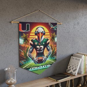 Pennant, UM Canes Decor, Graduation Gift, College Football, University of Miami, Unique Design, Dorm Room Decor