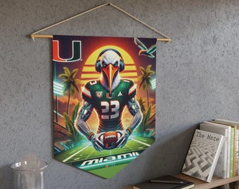 Pennant, UM Canes Decor, Graduation Gift, College Football, University of Miami, Unique Design, Dorm Room Decor