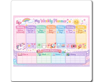 Pastel Unicorn Weekly Planner Magnet | Kids Schedule