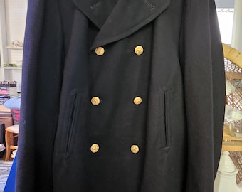 1960s US NAVY Black Melton Wool Peacoat | 40 Regular | United