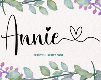 Annie Script Font, Calligraphy Font, Heart Font, Font with Tails, Handwritten Font, Font Download, Cursive Font, Font for Cricut, Heart 2024