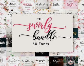 60 Swirly Fonts Bundle, Font Bundle, Cursive Fonts, Fancy Fonts, Swirly Fonts, Calligraphy Digital Download Font, Wedding Font, Cricut font