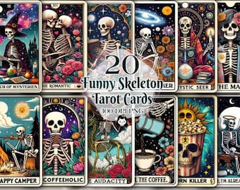 Funny Skeleton Tarot Cards Bundle - Skeleton Tarot PNG