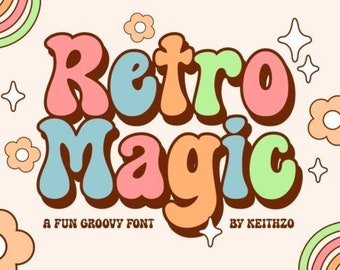 RETRO MAGIC FONT, Magic Alphabet, Magic Letters and numbers svg for cricut, Silhouette, Retro Magic signs - Instant download Otf