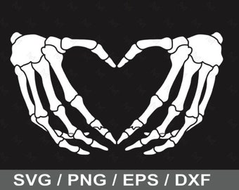 Skeleton Heart Hands Svg, Svg Bundle, Skull Skeleton Hand, Middle Finger, Peace Sign, Rock Hand, Dxf, Silhouette, Halloween PNG SVG