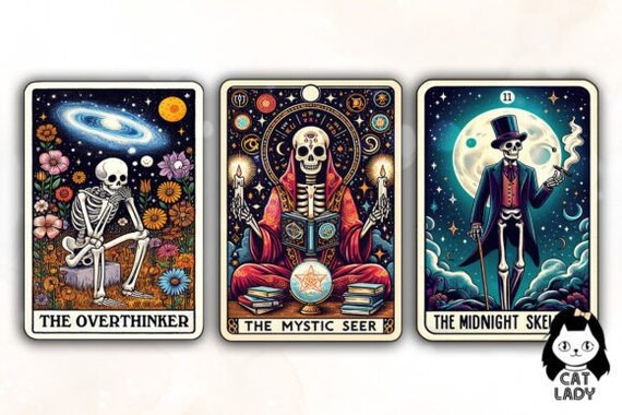 Funny Skeleton Tarot Cards Bundle - Skeleton Tarot PNG