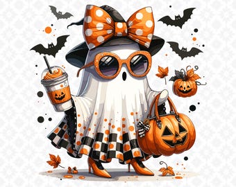 Cute Boujee Ghost PNG, Halloween PNG, Coquette PNG, Sublimation Files, Cute ghost png, Halloween png, Coffee png, Bougie png, Grandma