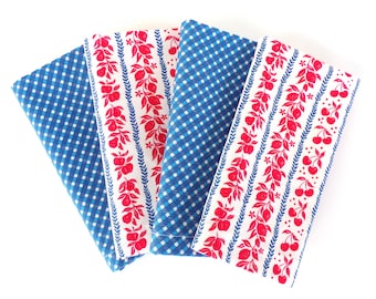 Rood-witblauwe stoffen servetten - set van 4 - Fruit & gingham