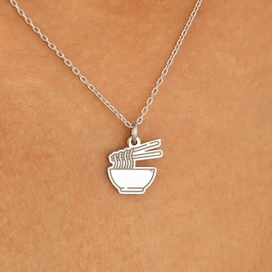 Noodle Necklace · 14K Gold Plated · 925K Sterling Silver · Chinese Pendant · Food Necklace · Pasta Necklace · Unisex Jewelry