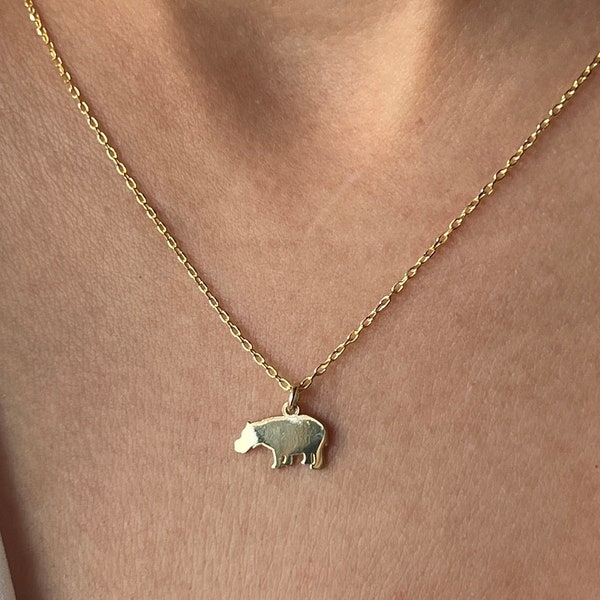 Hippopotamus Halskette · 14K Gold Plated · 925K Sterling Silber · Hippo Anhänger · Tier Halskette · Flusspferd Halskette · Unisex Schmuck