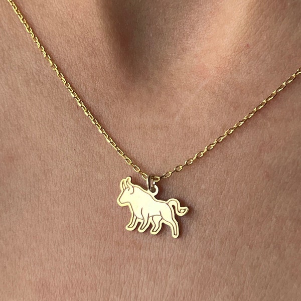 Bull Necklace · 14K Gold Plated · 925K Sterling Silver · Taurus Pendant · Toro Necklace · Animal Necklace · Unisex Jewelry