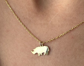 Neushoornketting · 14K verguld · 925K sterling zilver · Neushoornhanger · Hoornketting · Dierenketting · Unisex sieraden