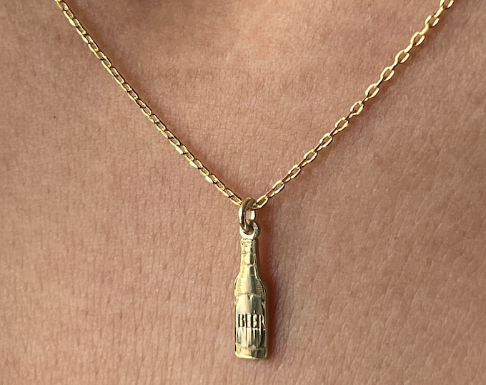 Gold Plated Beer Bottle Necklace Sterling Silver Drink Pendant