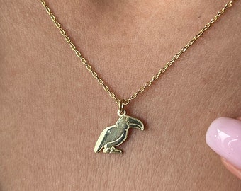 Collier perroquet · Plaqué or 14 carats · Argent sterling 925 carats · Pendentif Polly · Collier cacatoès · Collier animal · Bijoux unisexe