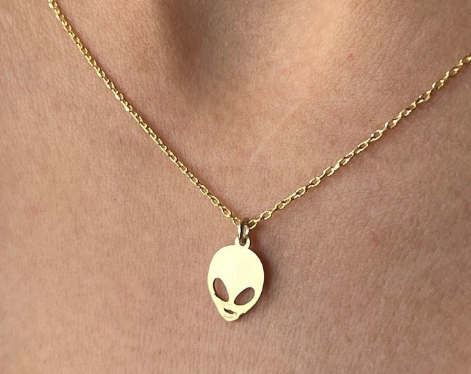 Alien Necklace · 14K Gold Plated · 925K Sterling Silver · Spaceman Pendant · Science Fiction Necklace · Space Necklace · Unisex Jewelry