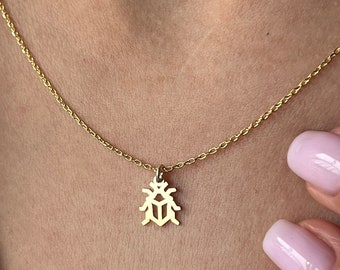 14K Gold Plated Ladybug Necklace Sterling Silver Ladybird Pendant