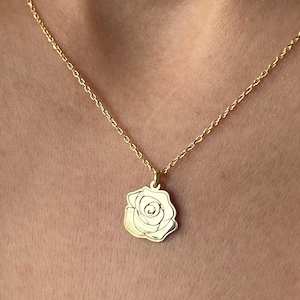 14K Gold Plated Rose Necklace: Sterling Silver Flower Pendant