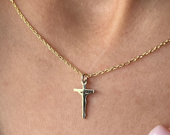 14K Gold Plated Cross Necklace 925K Sterling Silver Crucifix Pendant