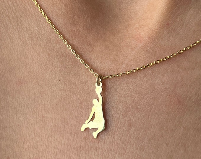 Basketball Necklace · 14K Gold Plated · 925K Sterling Silver · Jordan Pendant · Sport Necklace · NBA Necklace · Unisex Jewelry