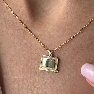 14K Gold Plated Laptop Necklace Sterling Silver Computer Pendant