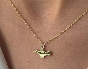 Aladdins lamphalsband 14K guldpläterat sterlingsilver, magiska smycken