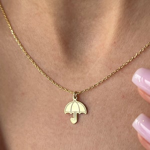 Umbrella Necklace · 14K Gold Plated · 925K Sterling Silver · Parasol Pendant · Gamp Necklace · Rainy Day Necklace · Unisex Jewelry