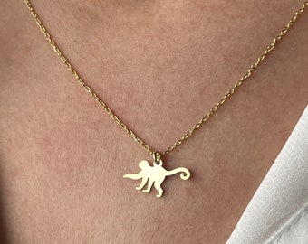 Collar de mono chapado en oro de 14 quilates con colgante de mono en plata de ley