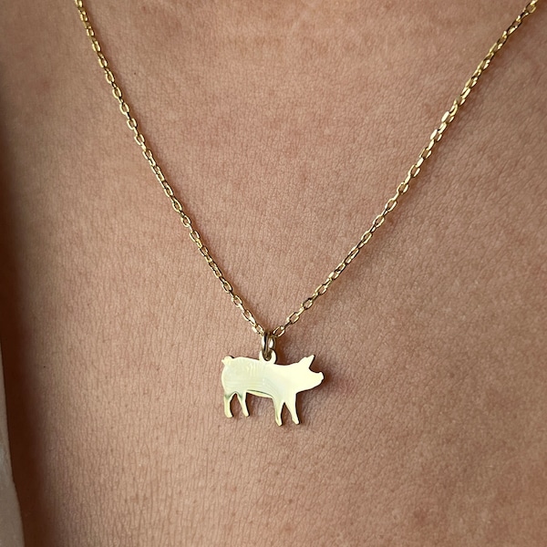 Pig Necklace · 14K Gold Plated · 925K Sterling Silver · Swine Necklace · Porker Necklace · Animal Necklace · Unisex Jewelry