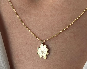 14K Gold Plated Daisy Necklace Sterling Silver Flower Pendant