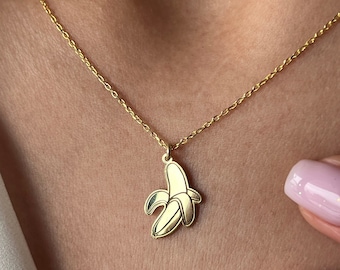 Collier banane · Plaqué or 14 carats · Argent sterling 925 carats · Collier plantain · Collier fruits · Collier tropical · Bijoux unisexe