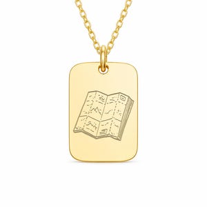 Collar unisex con colgante de mapa en plata de ley chapada en oro.