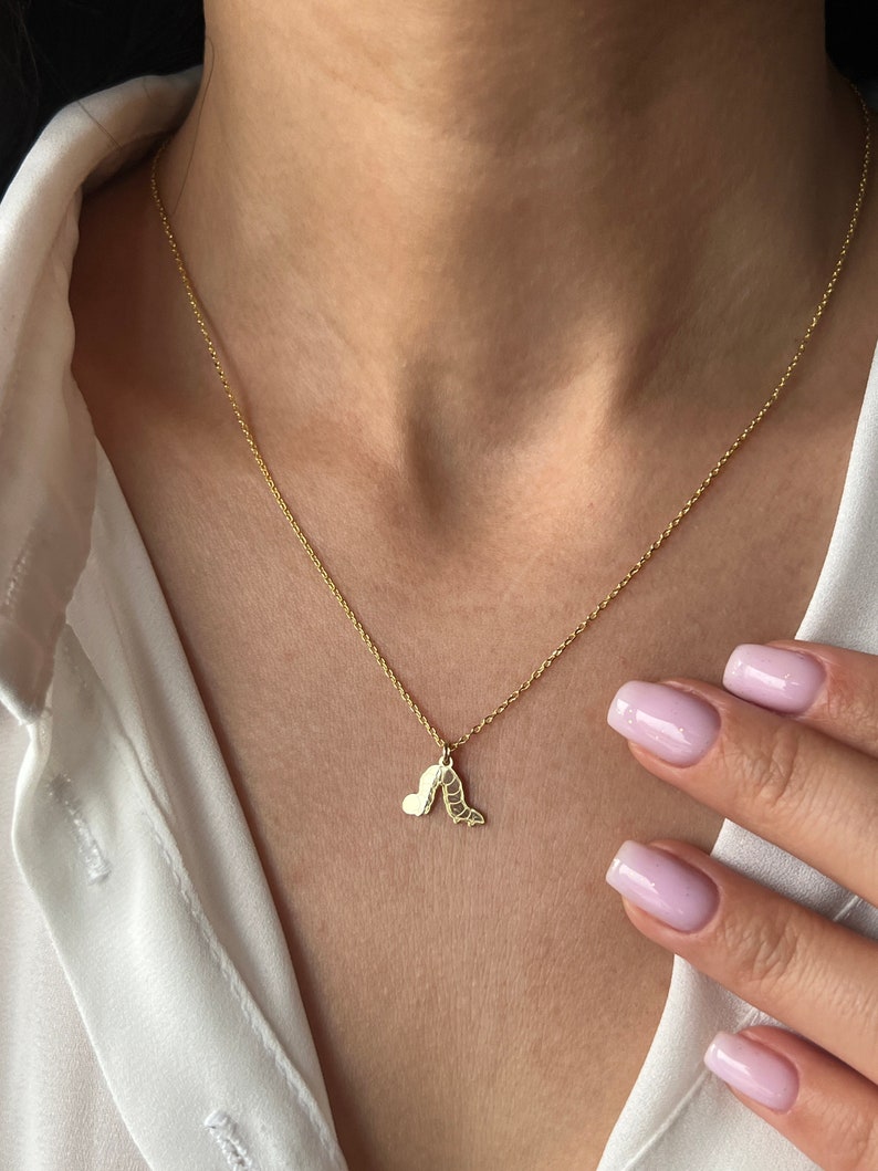 Caterpillar Necklace 925K Sterling Silver 14K Gold Plated Pendant - Etsy