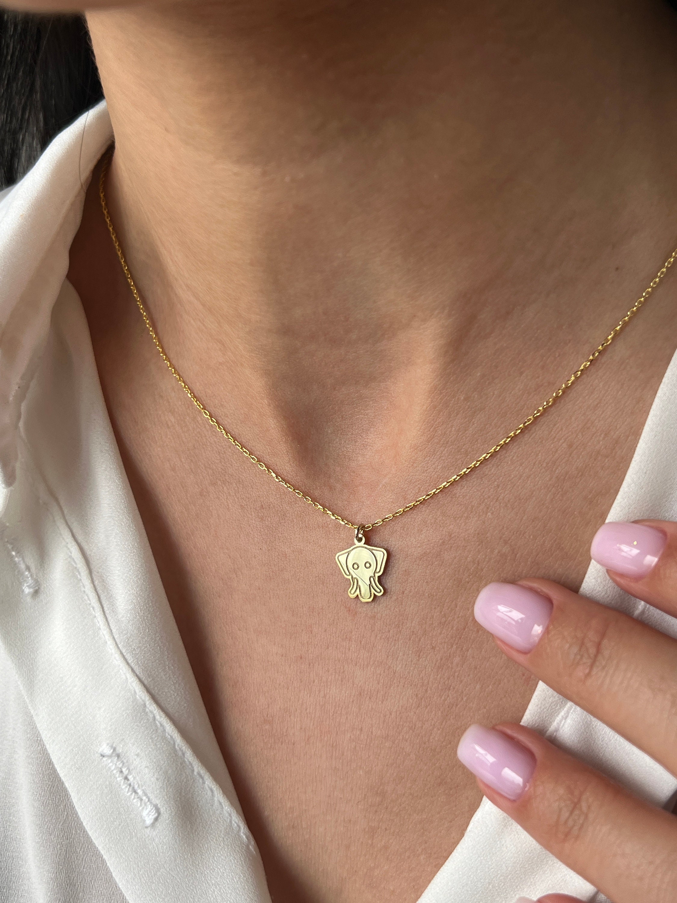 Collana Uomo Con Ciondolo Testa Di Elefante In Argento Placcato Oro - Gioiello Stile Punk Con Scollo A V - 3