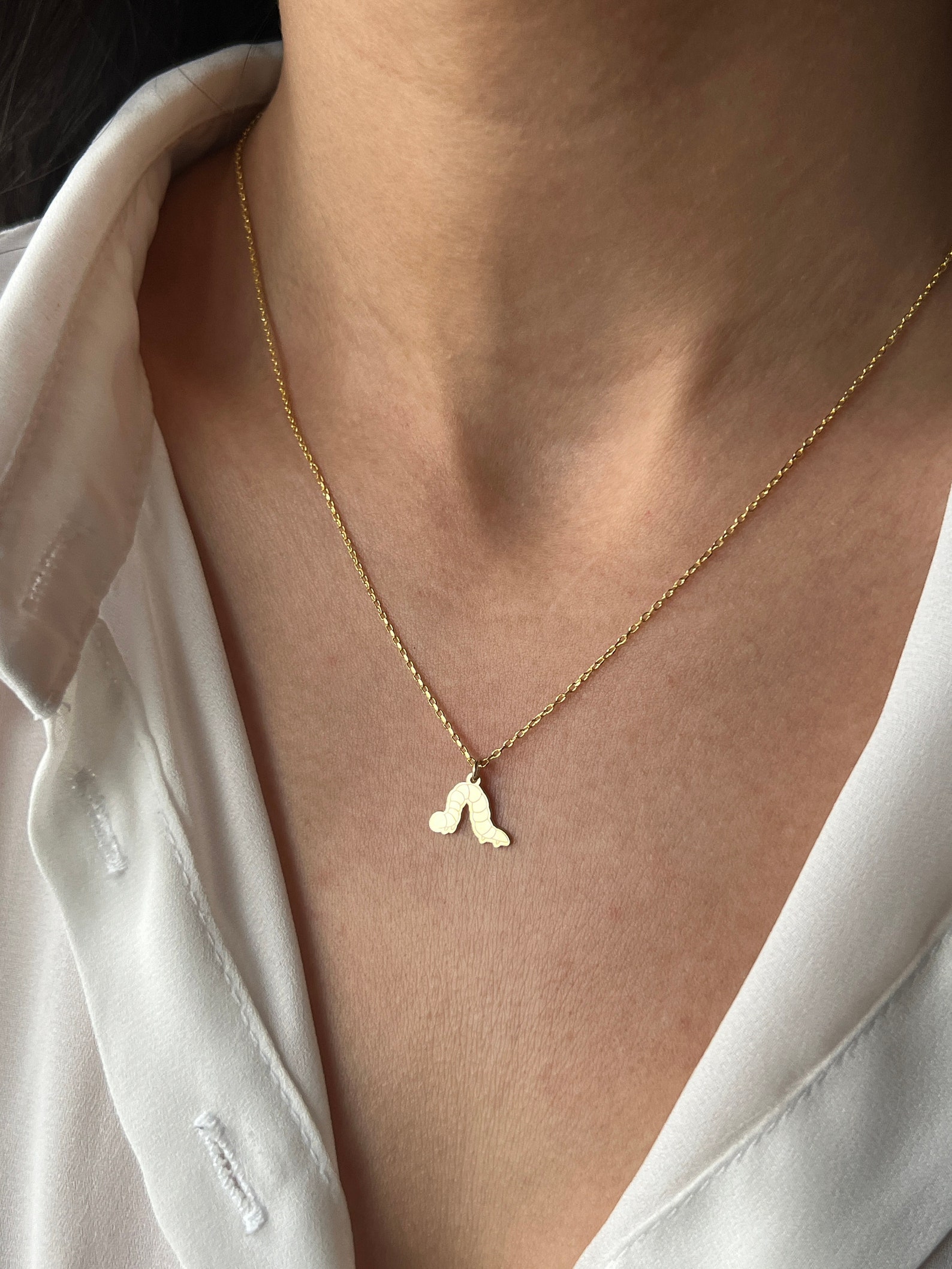 Caterpillar Necklace 925K Sterling Silver 14K Gold Plated Pendant - Etsy