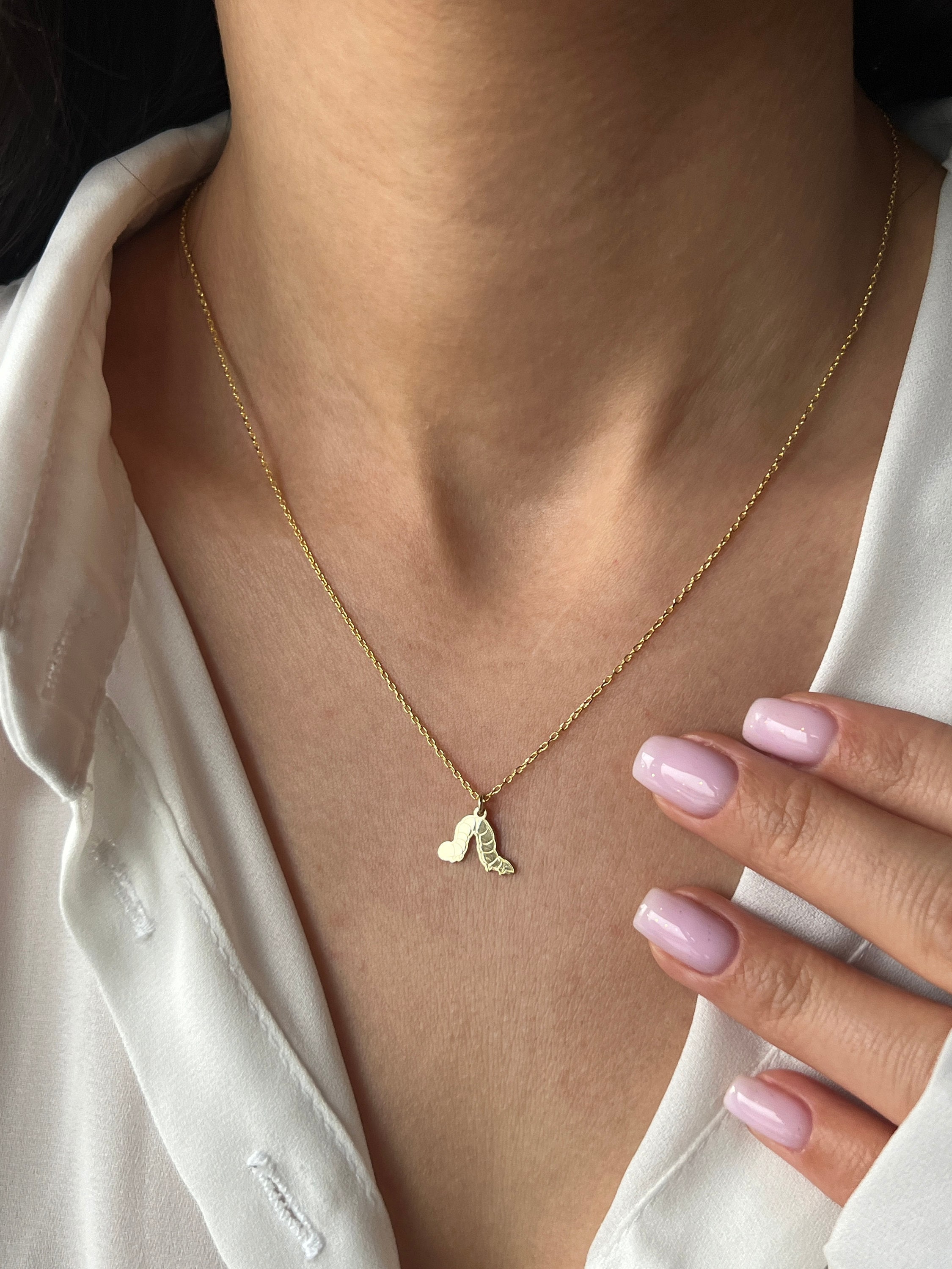 Caterpillar Necklace 925K Sterling Silver 14K Gold Plated Pendant - Etsy