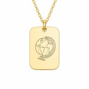 Collar unisex con colgante de globo terráqueo y mapa del mundo en plata de ley chapada en oro