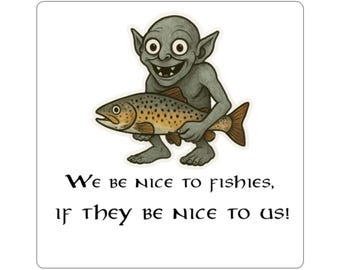 Gollum Fly Fishing Kiss-Cut Stickers | Fun Fishy Humor, Laptop Decor, Gifts for Fishing Lovers, Unique Stickers for Kids, Quirky Home Decor